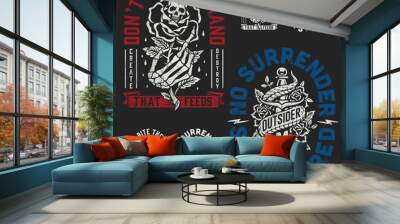 A set of two edgy tattoo style illustration graphic designs for t-shirts or other merchandise Wall mural