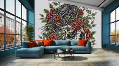 crow, roses and skull tattoo design Wall mural