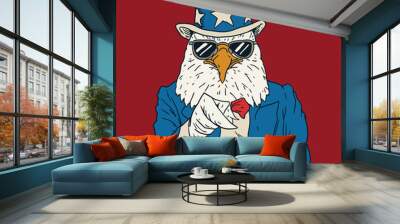 Vintage American bald eagle dressed as Uncle Sam. Wall mural