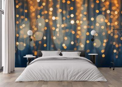 holiday illumination and decoration concept - christmas garland bokeh lights over dark blue background Wall mural