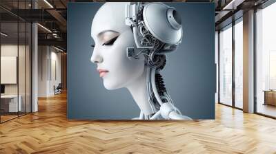 Illustration of a beautiful female android with robotic nerves and bones. Artificial intelligence concept, Generative AI Wall mural