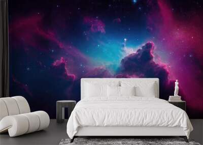 Illustration of a space cosmic background of supernova nebula and stars, glowing mysterious universe Wall mural