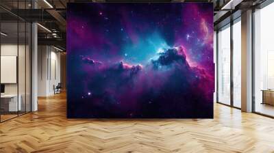 Illustration of a space cosmic background of supernova nebula and stars, glowing mysterious universe Wall mural