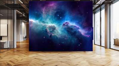 Illustration of a space cosmic background of supernova nebula and stars, glowing mysterious universe Wall mural