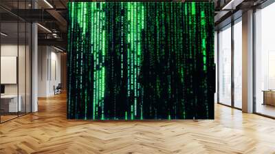 Illustration of digital green matrix coding on black background.Hacker concept. Wall mural