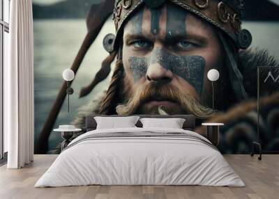 Illustration of handsome strong and muscular Viking warrior. Historical Viking culture concept. Generative AI	
 Wall mural