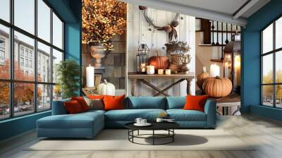 Interior design and interior design for fall halls that greet cozy fall entry accessories Wall mural