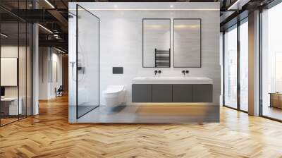 interior of light grey modern bathroom with double sink Wall mural