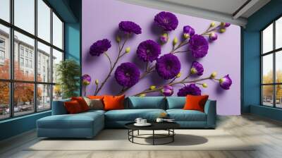 Isolated Charming Purple Floral Branch on Smooth Background for Elegant Design Wall mural