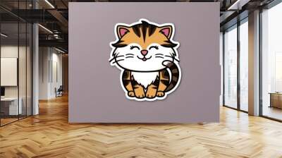 Joyful Playful Cat Purring Sticker Design Wall mural