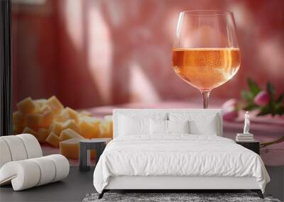 White Wine And Pieces Of Cheese. Illustration On The Theme Of Food And Alcohol.  Generative A Wall mural