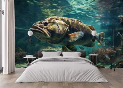 Large cod fish in a massive tank of water Wall mural