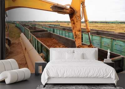 large excavator loads rock with iron or bauxite mining Wall mural