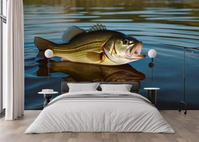 Largemouth Bass Fish Isolated on Water Background for Aquatic Imagery Wall mural