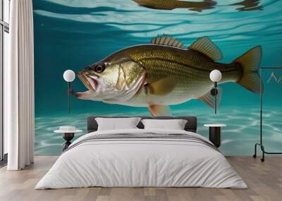 Largemouth Bass Swimming in Clear Water Background Wall mural