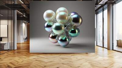 Luminous 3D Opalescent Fluid Form Metallic Structure on Isolated Background Wall mural