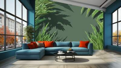 Lush Botanical Shadow Overlay Effect with Grass and Leaf Silhouettes Wall mural