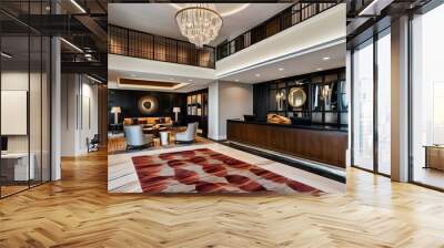 Luxury Hotel Foyer with Stylish Lounge, Elegant Reception Desk, and Inviting Contemporary Decor Wall mural