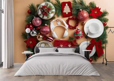 Magical Christmas Accessories Collection Featuring Vibrant Backgrounds Wall mural