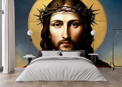 Majestic Portrait of Jesus Christ with Crown of Thorns Wall mural