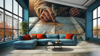 Military officer organizes a tactical mission near military map Wall mural