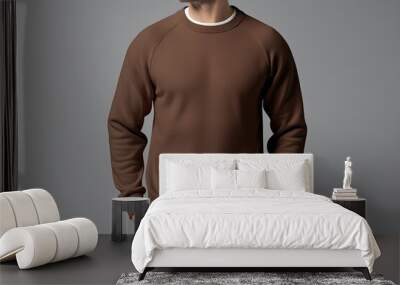 Minimalist Brown Pullover Sweater Mockup for Casual Wear Perspective Wall mural