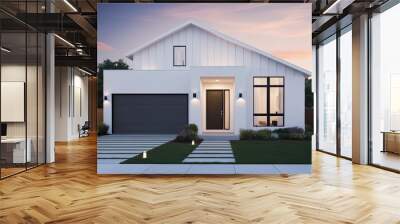 Modern Bright White Home Design Featuring Sleek Architecture and Minimalist Exterior Wall mural