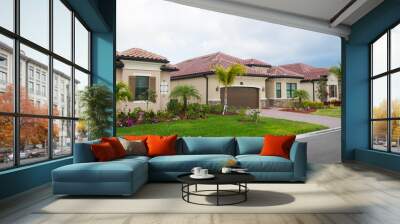 Cloudy, stormy day in South Florida luxury golf community. Real estate background Wall mural