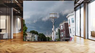 Dark storm clouds approaching in Dorchester, Boston suburbs Wall mural