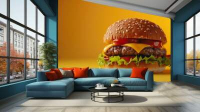 Mouthwatering burger with fresh ingredients Wall mural