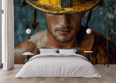 Muscular male firefighter with bare torso Wall mural