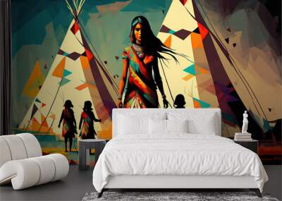 native american indian woman with child abstract art,generative ai	 Wall mural