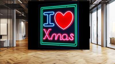 Neon I love Christmas sign green and red Wall mural