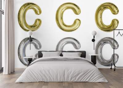 aluminum foil inflated balloon alphabet letter C gold and silver different angles Wall mural