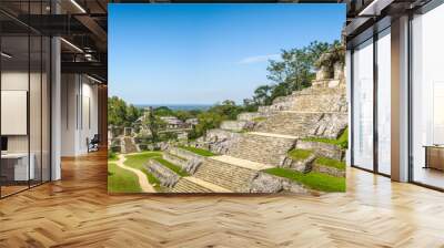 temple ruins in the jungle in the ancient Maya City of Palenque, Mexico Wall mural