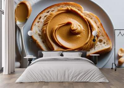 Nutritious and Delicious Smooth Peanut Butter Toast for a Healthy Snack Wall mural