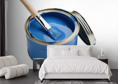 Paint brush and can, blue paint, on transparent background Wall mural