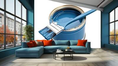 Paint brush and can, blue paint, on transparent background Wall mural