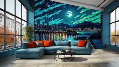 Painting Ottawa, Canada, Van Gogh style night landscape,  colorful background, AI Wall mural