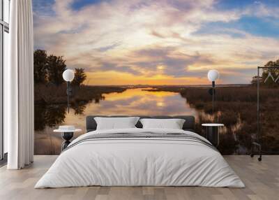 Panoramic sunset over wetlands at Assateague Island in Maryland Wall mural