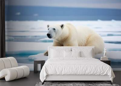 Peaceful Polar Bear Relaxing on Pristine White Ice in a Calm Winter Landscape Wall mural