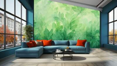 Green leaf water color background Wall mural