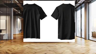 Plain black t-shirt front and back for PNG mockup on transparent background Wall mural