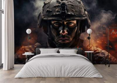 Portrait of a special forces soldier in the smoke Wall mural