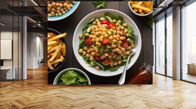 Protein-Rich Chickpea Salad vs. Greasy Fries: A Lunch Time Quandary for Nutritional Decisions Wall mural