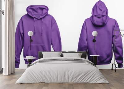 Purple hooded sweatshirt front back on transparent background Wall mural