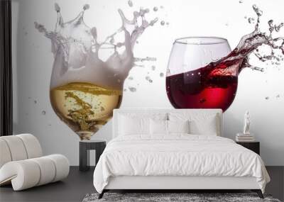 Red and white wine splash, cheers on transparent background Wall mural