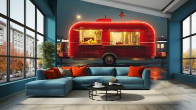 Retro vintage food truck for sale fast street food Wall mural