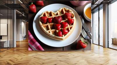 Romantic Heart Shaped Waffles for a Delightful Breakfast Treat Wall mural