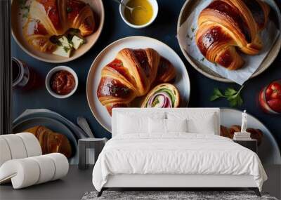 Savory Croissants: Delicious Bakery Treats for a Flavorful Breakfast Wall mural